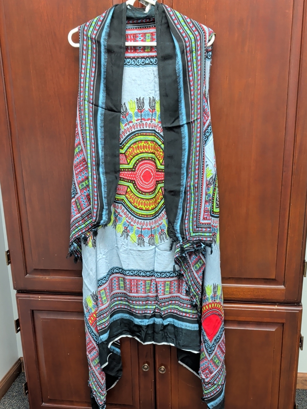 Uniti Casual Multicolor Bohemian Duster Vest with Black Trim